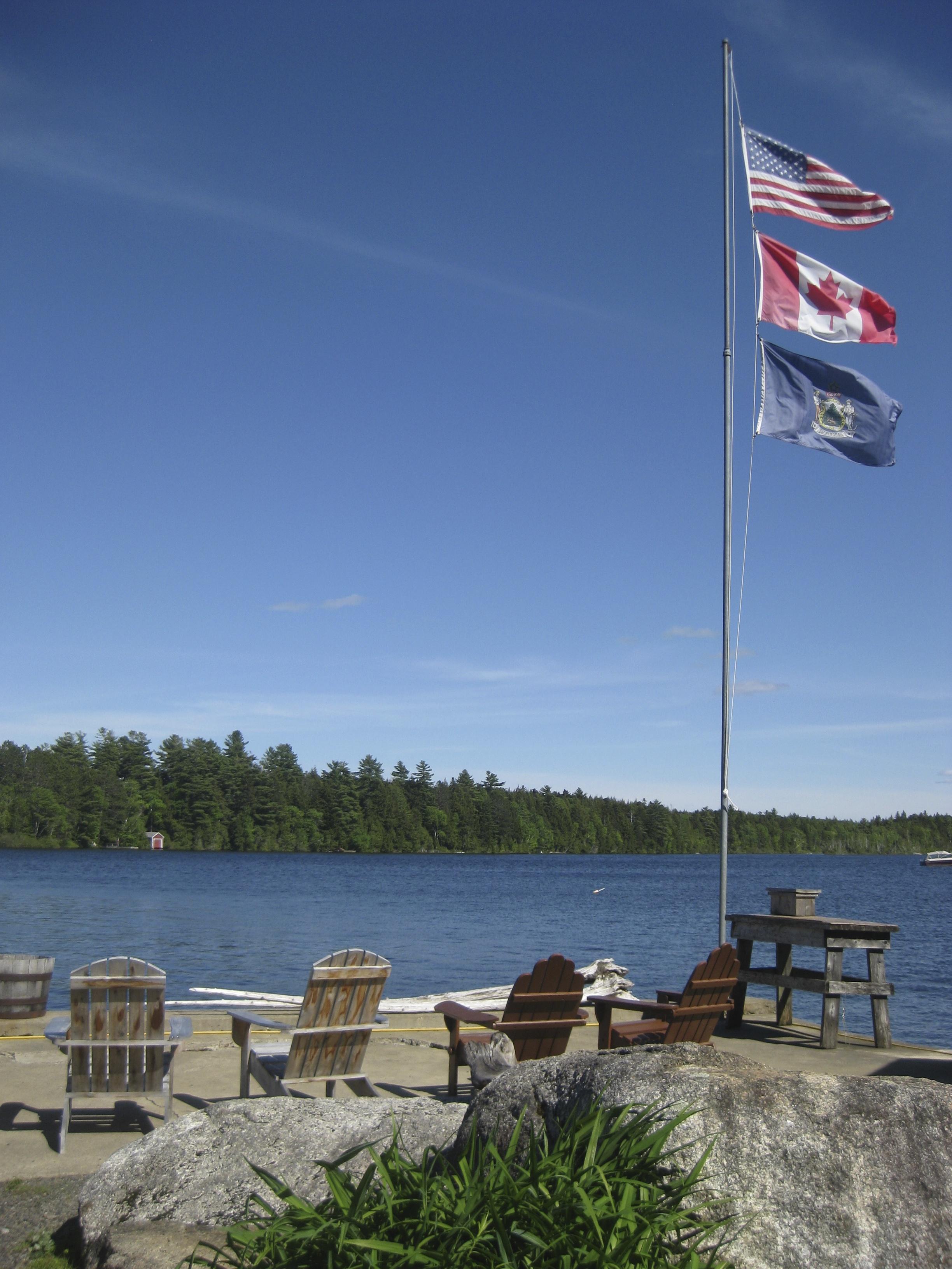 Maine, Unied States, and Canadian Flags